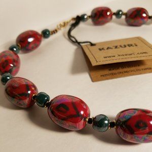 Kazuri Red / Green Ceramic Bead Necklace - NWT